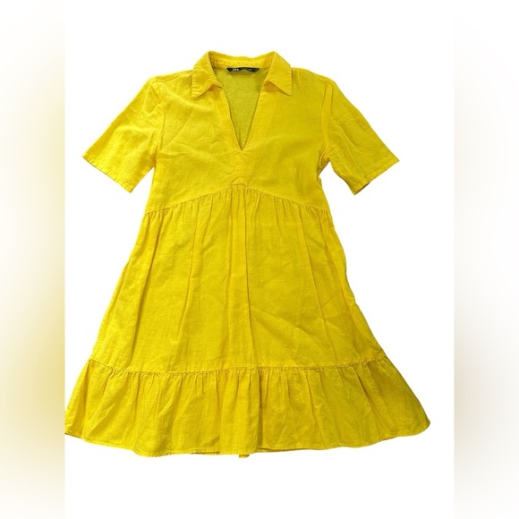 Zara Sunny Yellow Collared Mini Dress - Picture 2 of 8